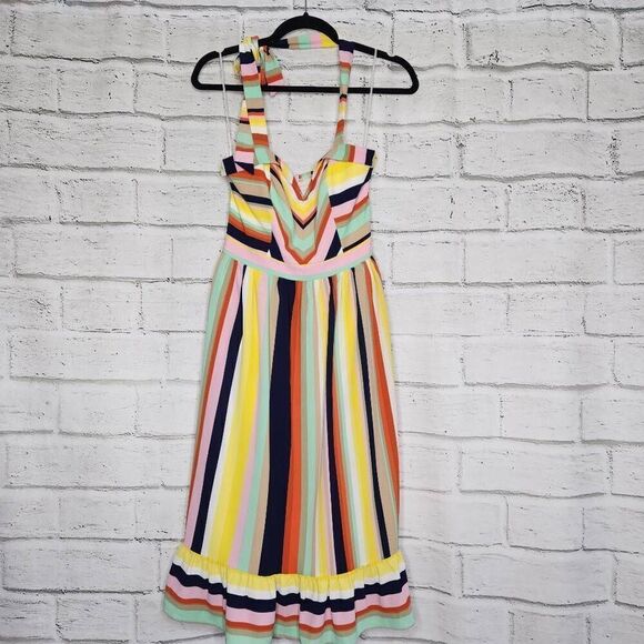Modcloth Dresses & Skirts - Modcloth Womens Multicolor Frequent Piquant Stripe Ruffle Hem Halter Dress Small